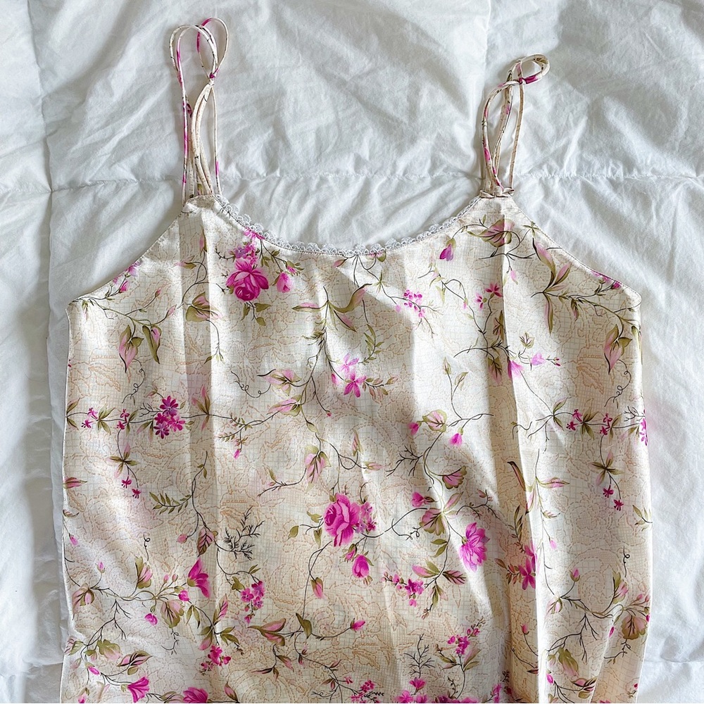 Oscar De La Renta Cream Floral Satin Sleeveless Maxi Dress